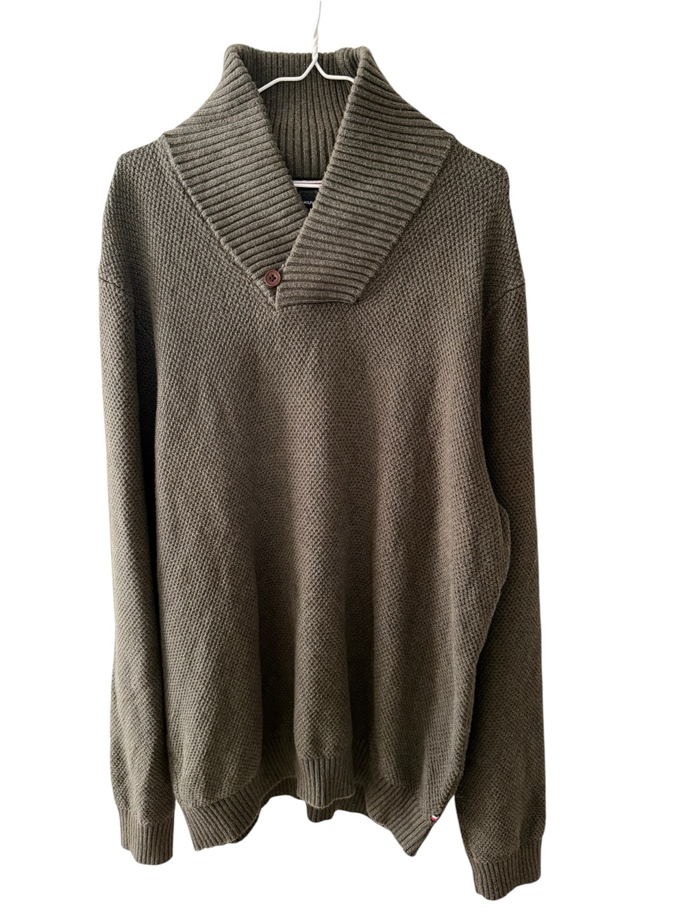 Tommy Hilfiger Men's Shawl Collar Knit Sweater Olive Green Size XXL 2XL Cotton
